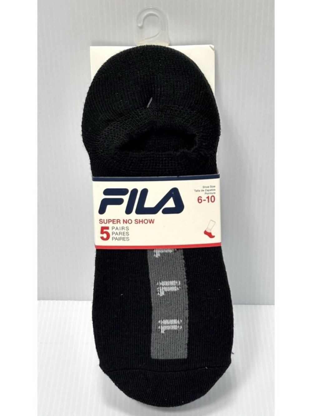 Fila Women's Super No Show Socks 5 Pair Pack Black Size 6-10 Performance New